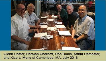 Glenn Shafer, Herman Chernoff, Don Rubin, Arthur Dempster at Cambridge, MA, July 2016